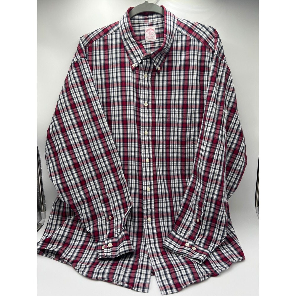 Brooks‎ Brothers 346 Mens XXL Red White Navy Blue Plaid Cotton Button Down Shirt